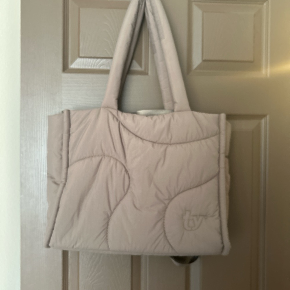 Ty Soft Beige Quilted Tote Bag